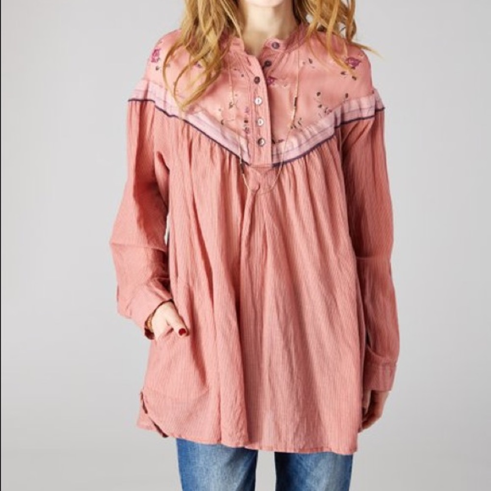 NEW FREE PEOPLE M L HEARTS COLORS SWING TOP BLOUSE - Picture 1 of 8
